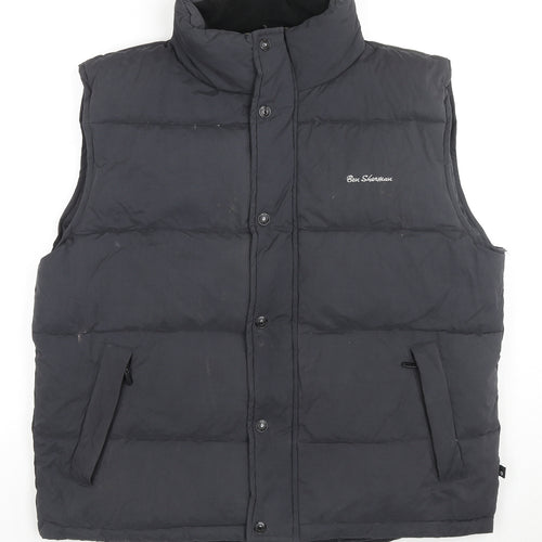 Ben Sherman Mens Black Gilet Waistcoat Size L Zip - Logo