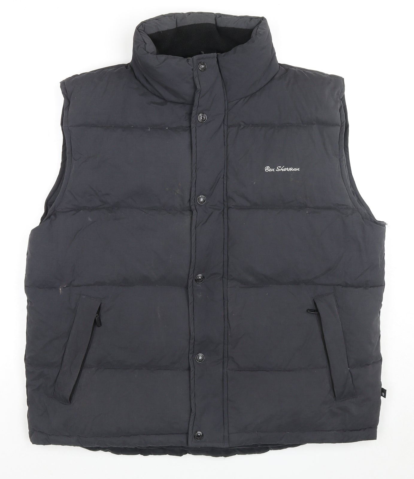 Ben Sherman Mens Black Gilet Waistcoat Size L Zip - Logo