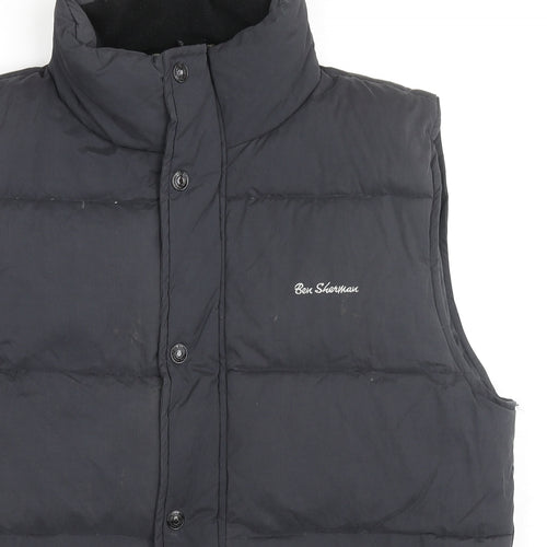 Ben Sherman Mens Black Gilet Waistcoat Size L Zip - Logo