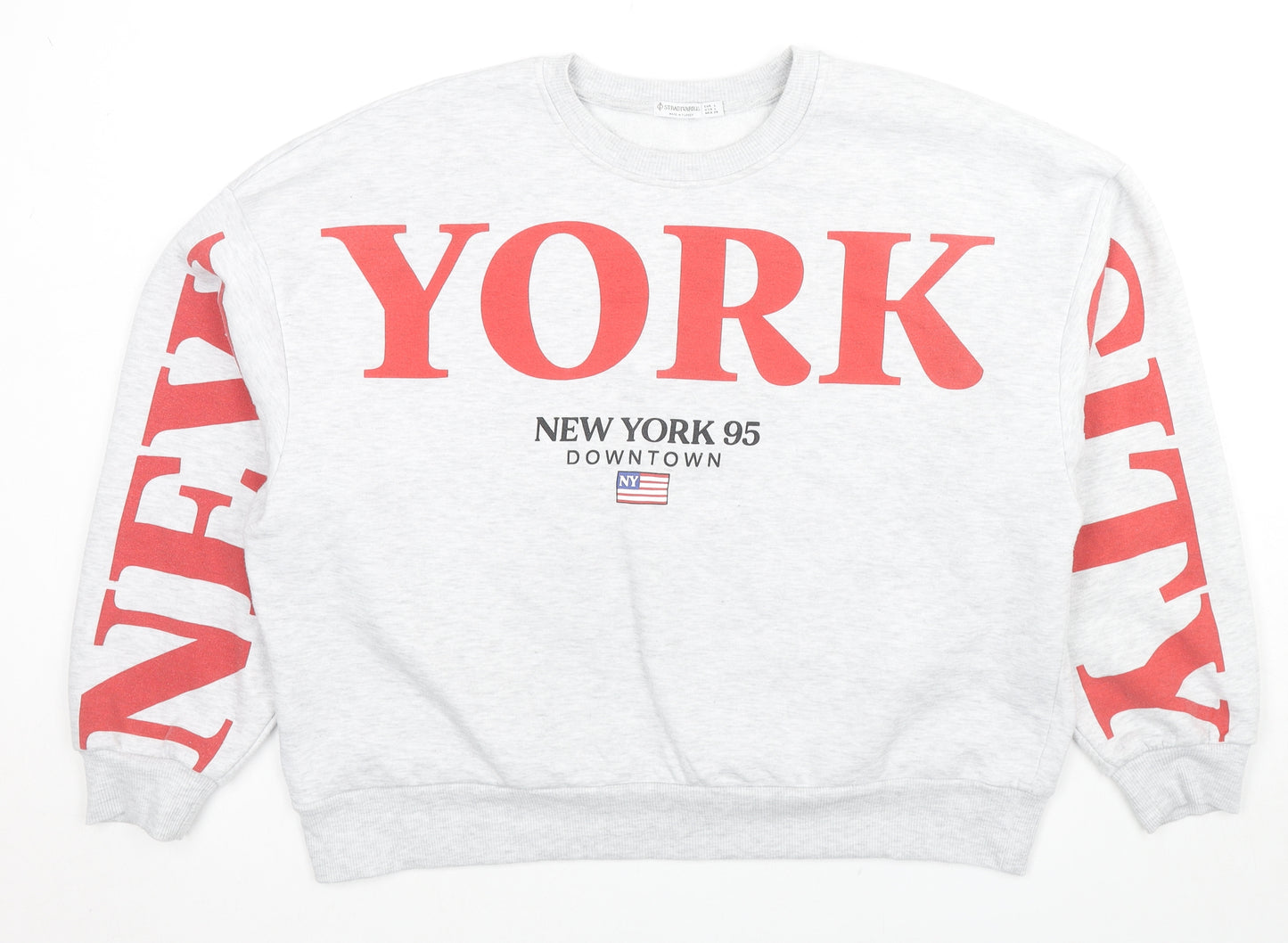 Stradivarius Womens Grey Cotton Pullover Sweatshirt Size L Pullover - New York City Downtown