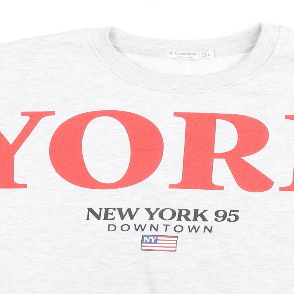 Stradivarius Womens Grey Cotton Pullover Sweatshirt Size L Pullover - New York City Downtown