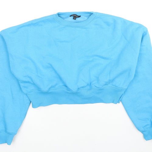 Boohoo Womens Blue Cotton Pullover Sweatshirt Size S Pullover