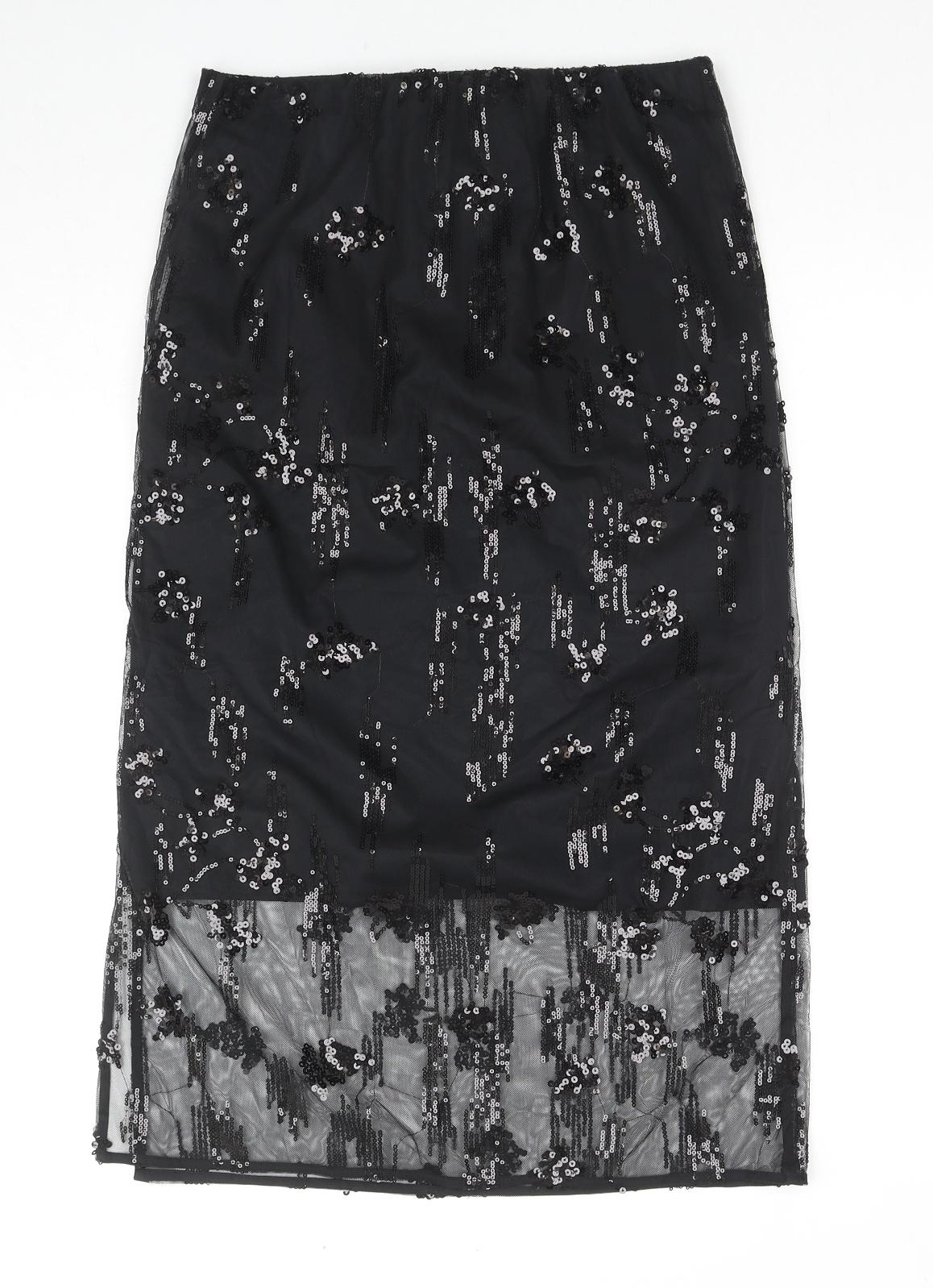 Marks and Spencer Womens Black Polyester A-Line Skirt Size 10 - Sequin Detail