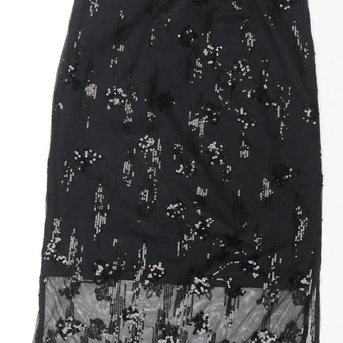 Marks and Spencer Womens Black Polyester A-Line Skirt Size 10 - Sequin Detail