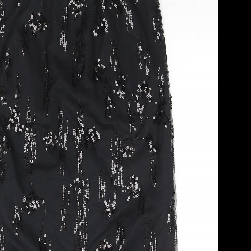 Marks and Spencer Womens Black Polyester A-Line Skirt Size 10 - Sequin Detail