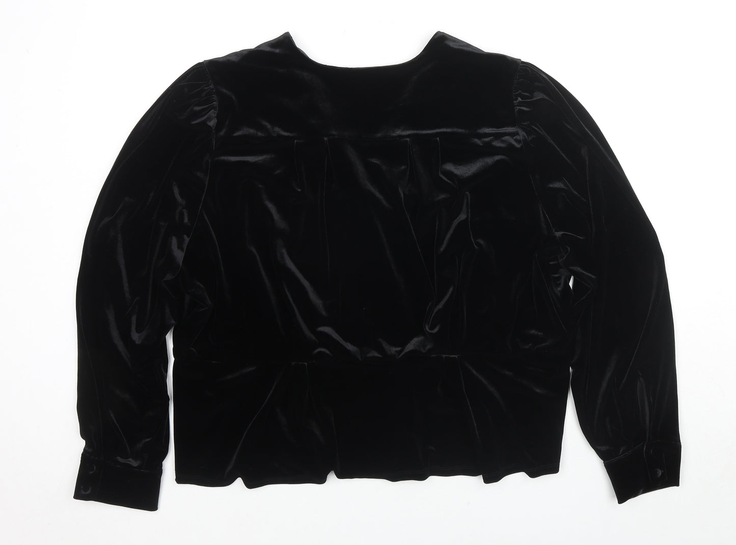 Marks and Spencer Womens Black Polyester Basic Button-Up Size 24 V-Neck