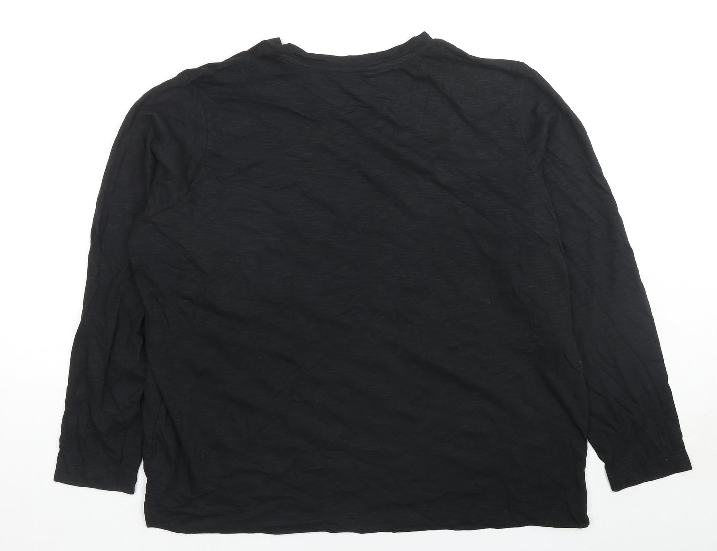 Marks and Spencer Womens Black Cotton Basic T-Shirt Size 20 Round Neck - Leopard detail