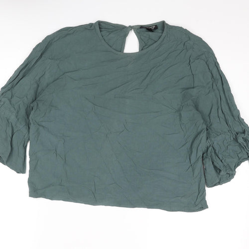 Topshop Womens Grey Viscose Basic Blouse Size 10 Round Neck - Tie