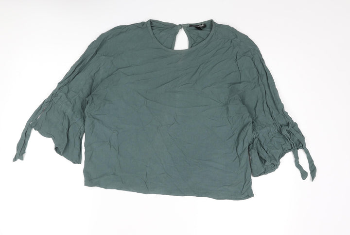 Topshop Womens Grey Viscose Basic Blouse Size 10 Round Neck - Tie