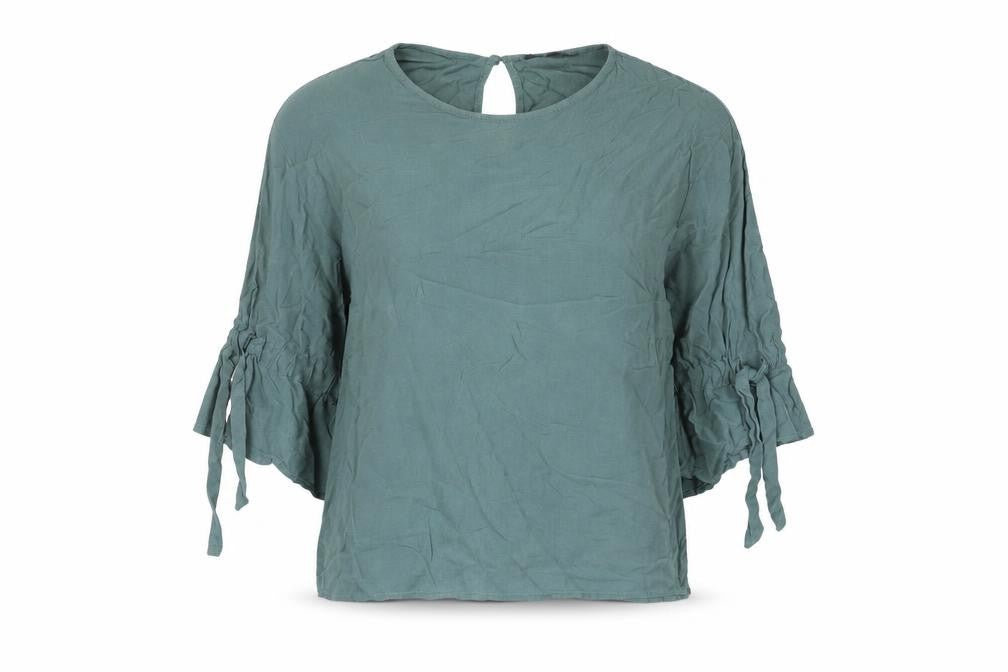 Topshop Womens Grey Viscose Basic Blouse Size 10 Round Neck - Tie