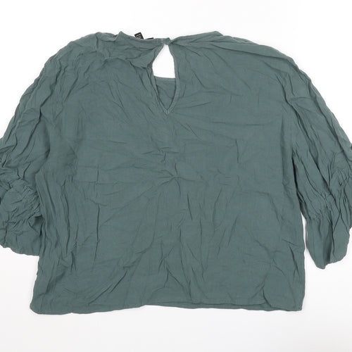 Topshop Womens Grey Viscose Basic Blouse Size 10 Round Neck - Tie