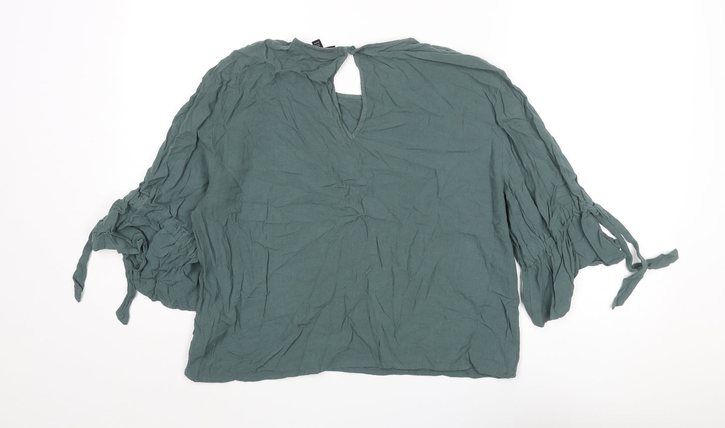 Topshop Womens Grey Viscose Basic Blouse Size 10 Round Neck - Tie