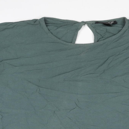 Topshop Womens Grey Viscose Basic Blouse Size 10 Round Neck - Tie