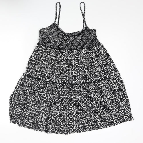 Topshop Womens Black Geometric Polyester A-Line Size 10 Scoop Neck Pullover - Smocked