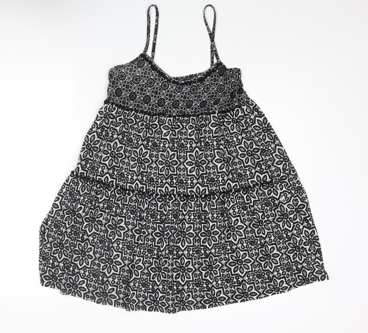 Topshop Womens Black Geometric Polyester A-Line Size 10 Scoop Neck Pullover - Smocked