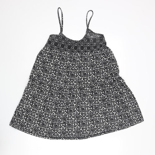 Topshop Womens Black Geometric Polyester A-Line Size 10 Scoop Neck Pullover - Smocked