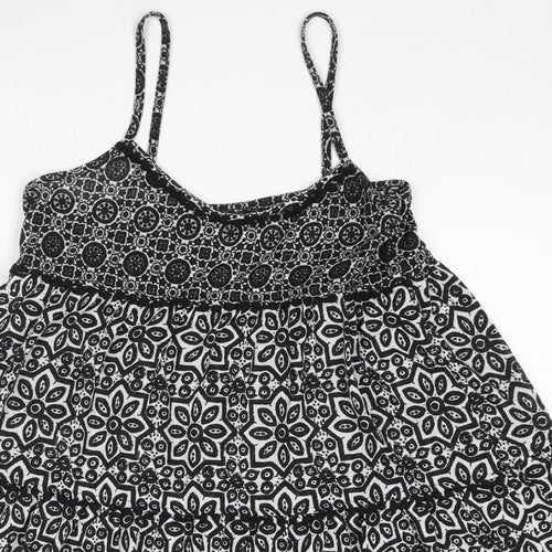 Topshop Womens Black Geometric Polyester A-Line Size 10 Scoop Neck Pullover - Smocked