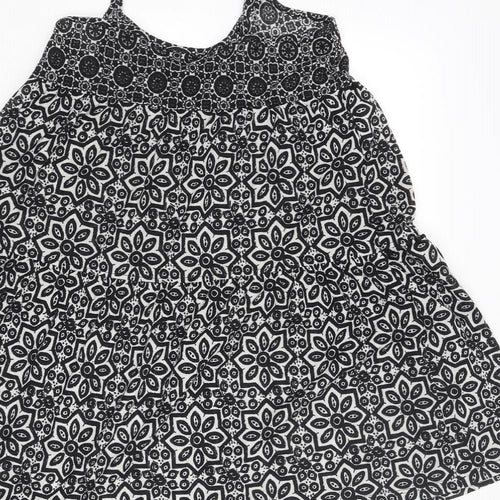 Topshop Womens Black Geometric Polyester A-Line Size 10 Scoop Neck Pullover - Smocked