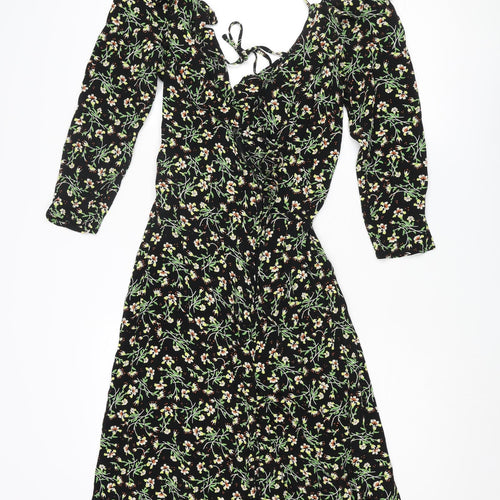 Topshop Womens Multicoloured Floral Viscose Wrap Dress Size 10 V-Neck Tie - Frill