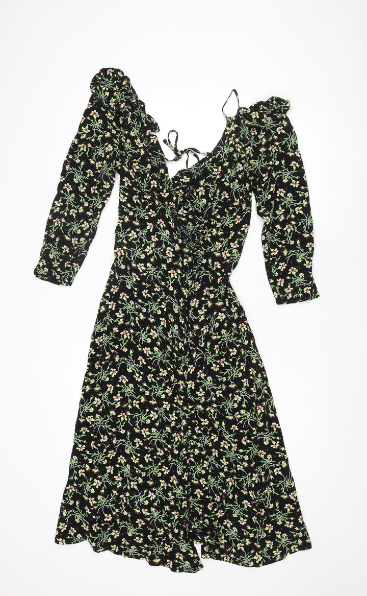 Topshop Womens Multicoloured Floral Viscose Wrap Dress Size 10 V-Neck Tie - Frill
