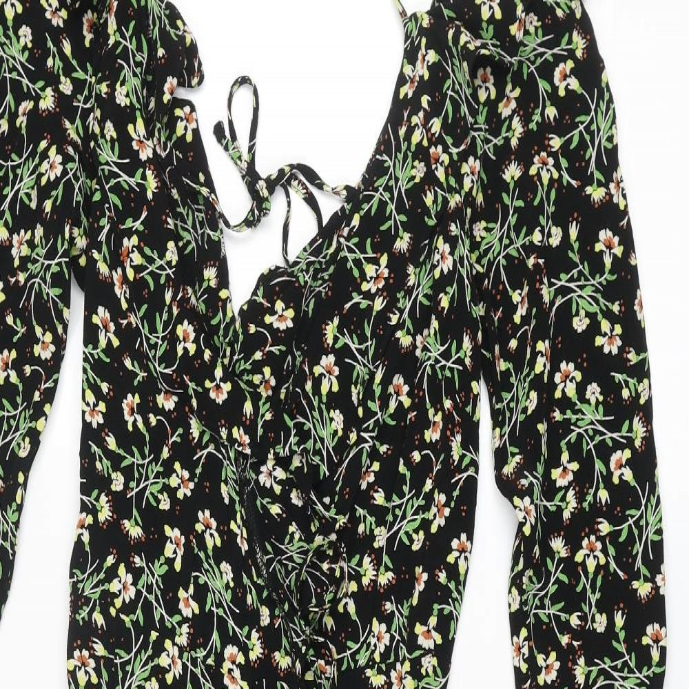Topshop Womens Multicoloured Floral Viscose Wrap Dress Size 10 V-Neck Tie - Frill