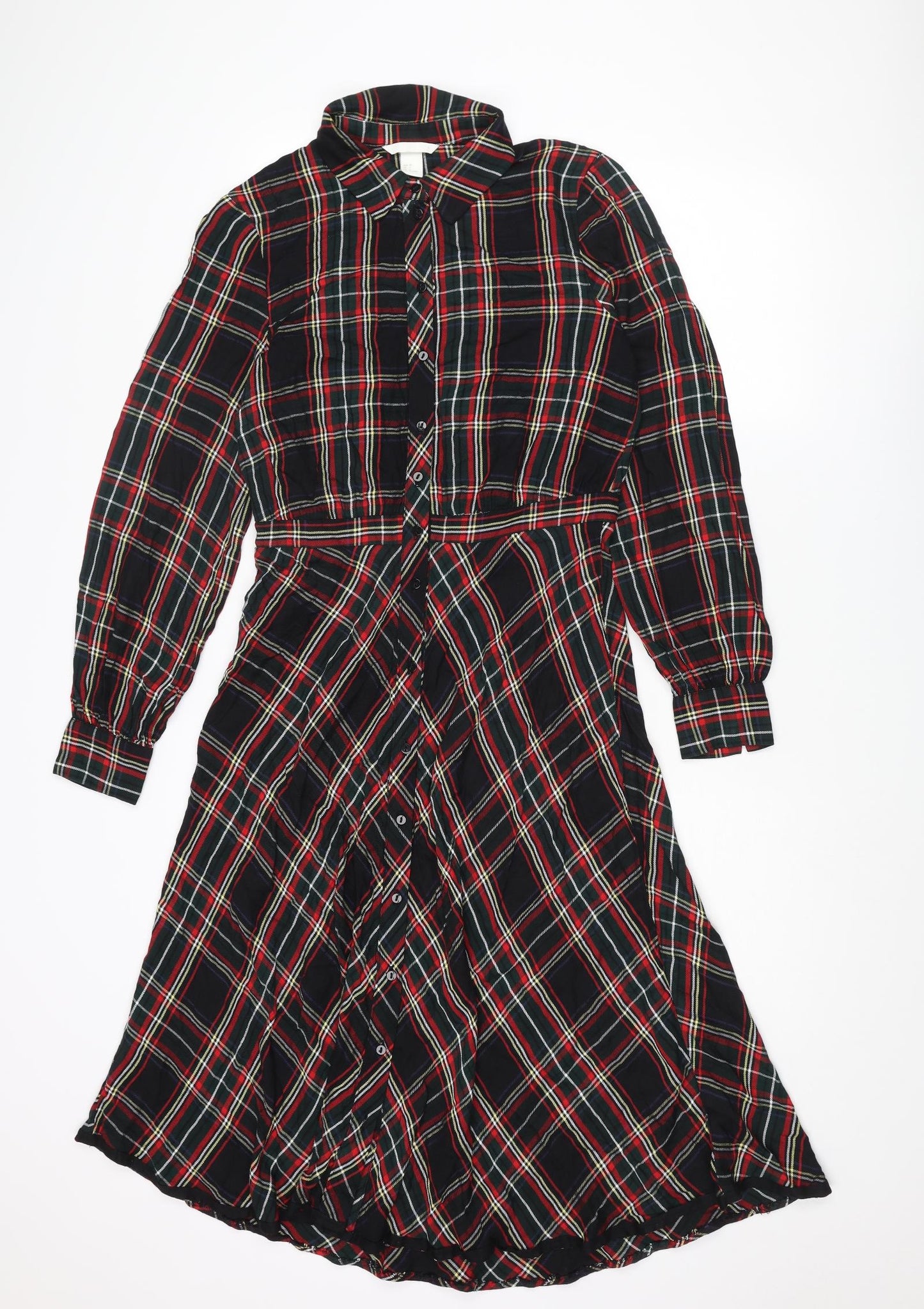 H&M Womens Multicoloured Check Viscose Shirt Dress Size 10 Collared Button