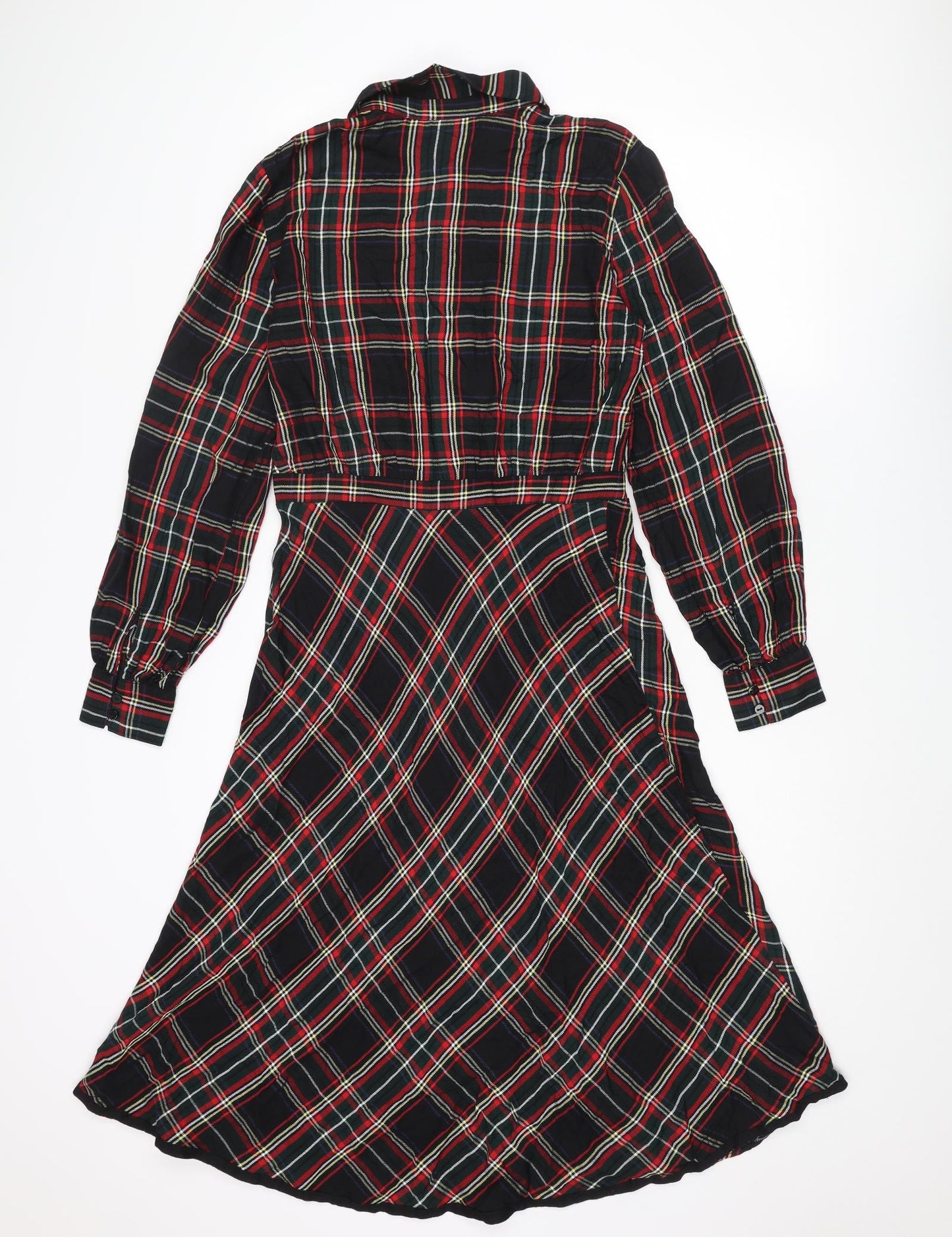 H&M Womens Multicoloured Check Viscose Shirt Dress Size 10 Collared Button