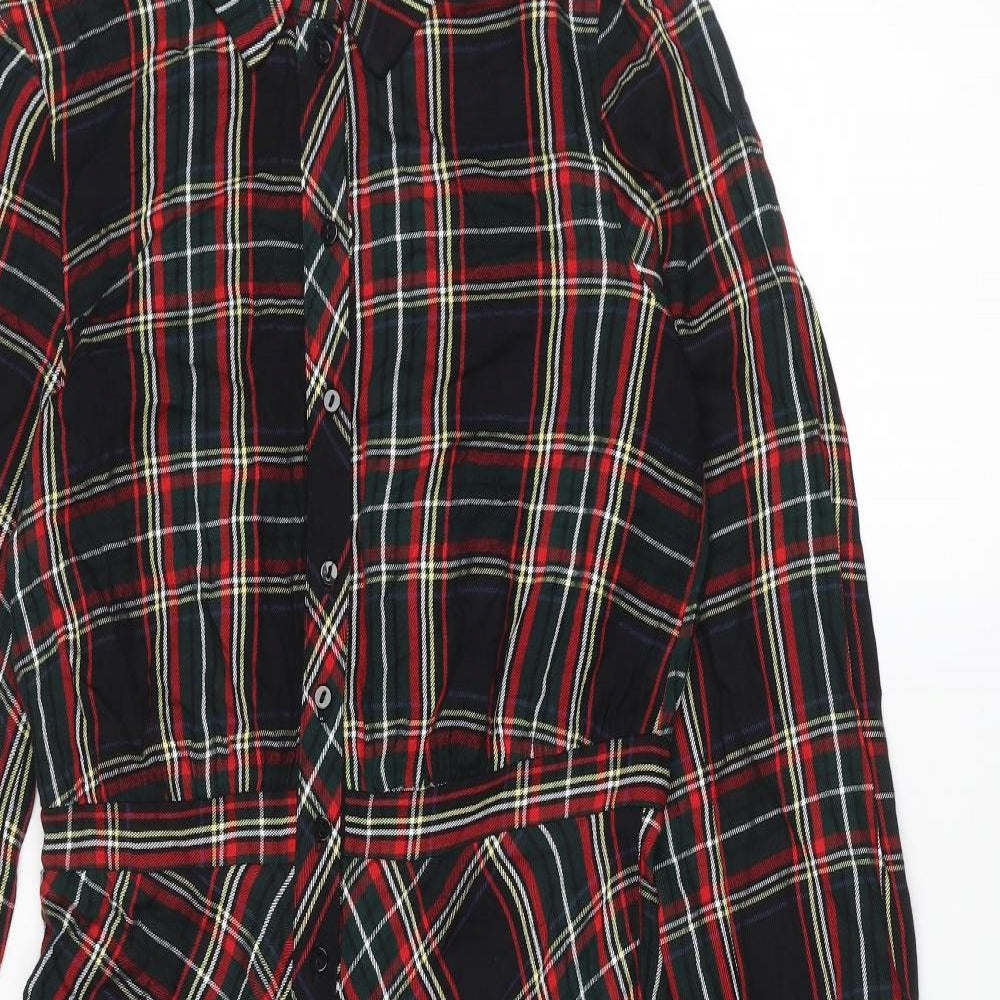H&M Womens Multicoloured Check Viscose Shirt Dress Size 10 Collared Button