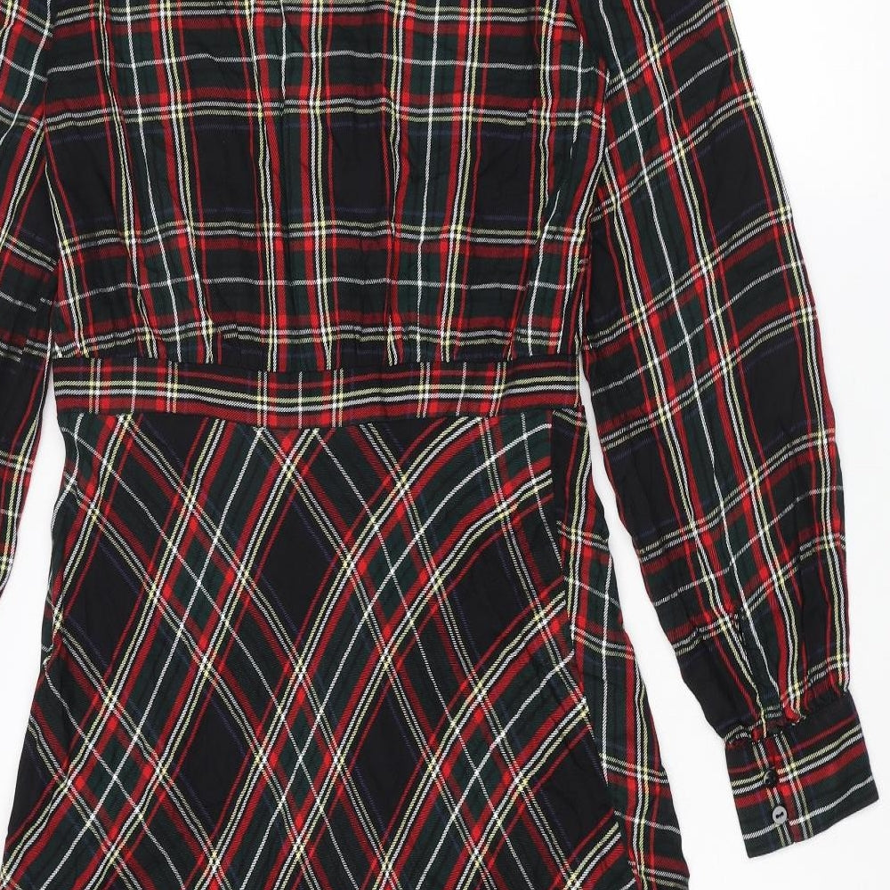 H&M Womens Multicoloured Check Viscose Shirt Dress Size 10 Collared Button