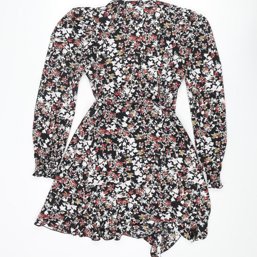 Little Mistress Womens Multicoloured Floral Polyester Wrap Dress Size 6 V-Neck Tie - Frill