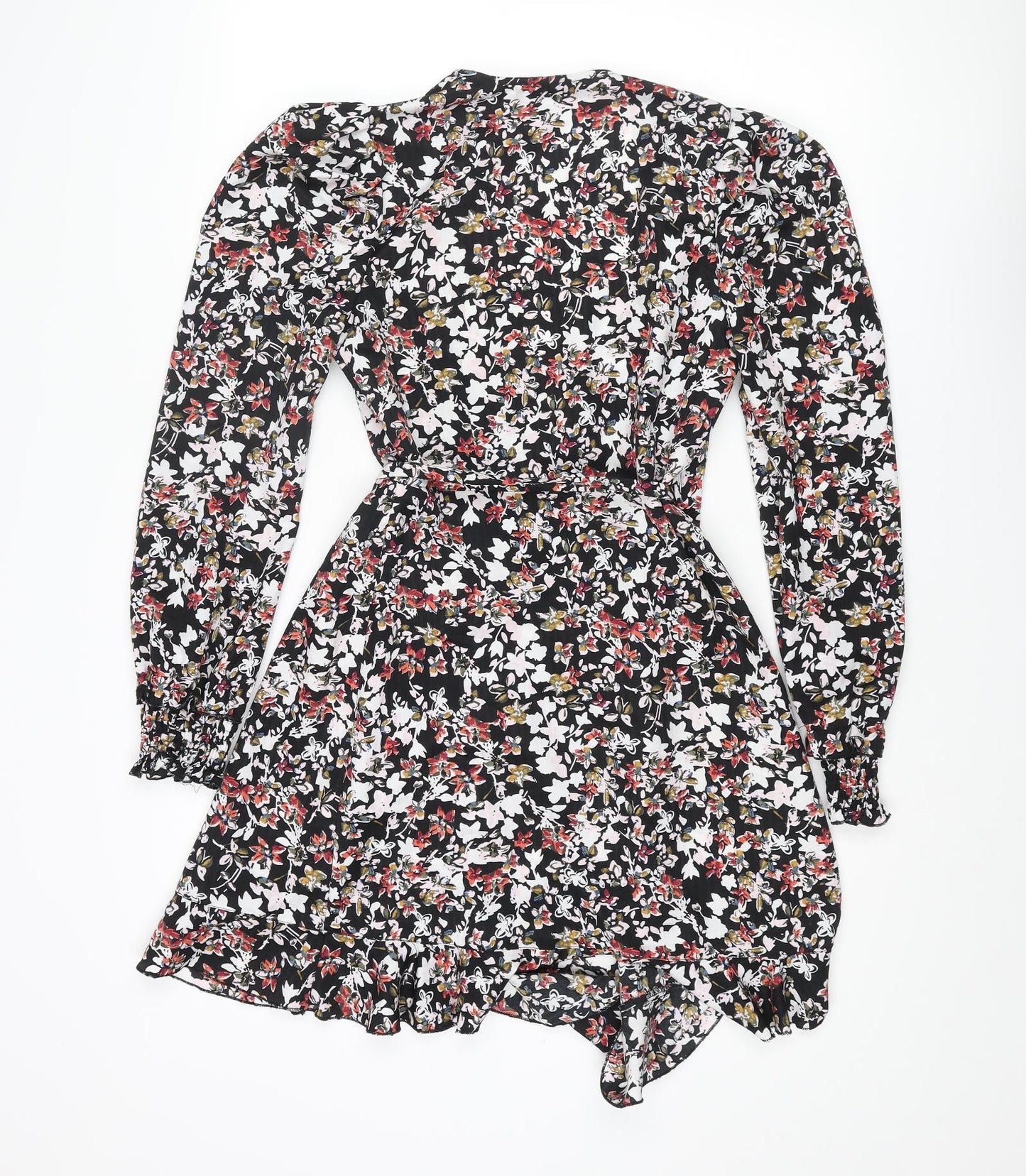 Little Mistress Womens Multicoloured Floral Polyester Wrap Dress Size 6 V-Neck Tie - Frill