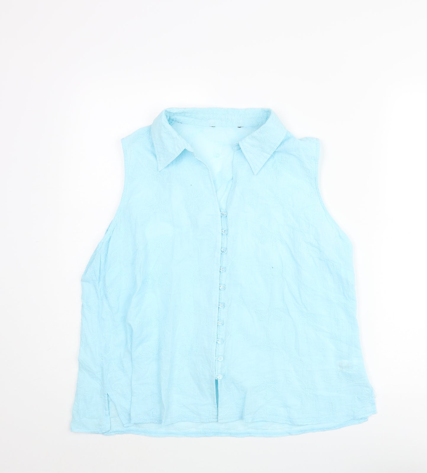 Bonmarché Womens Blue Cotton Basic Blouse Size 18 Collared - Embroidered, Sheer