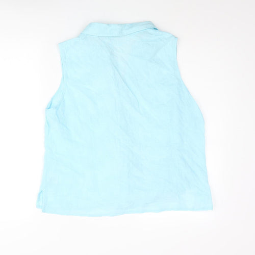 Bonmarché Womens Blue Cotton Basic Blouse Size 18 Collared - Embroidered, Sheer