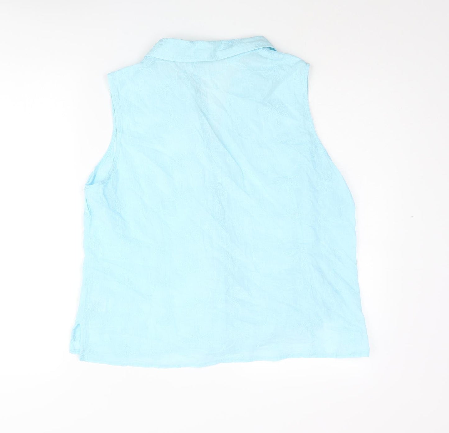 Bonmarché Womens Blue Cotton Basic Blouse Size 18 Collared - Embroidered, Sheer