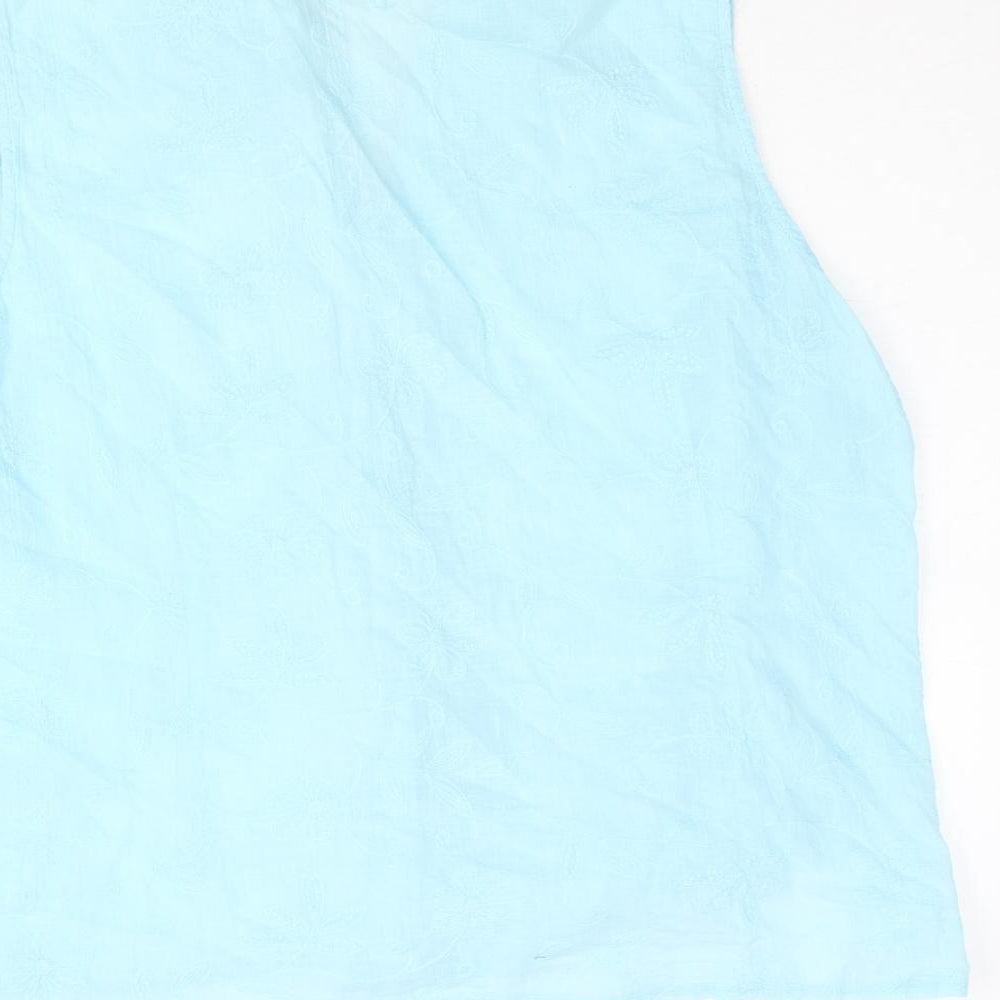 Bonmarché Womens Blue Cotton Basic Blouse Size 18 Collared - Embroidered, Sheer
