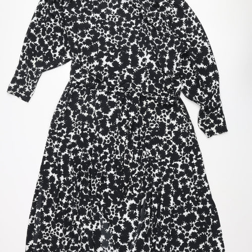 Topshop Womens Black Floral Polyester Shirt Dress Size 16 Collared Button - Batwing