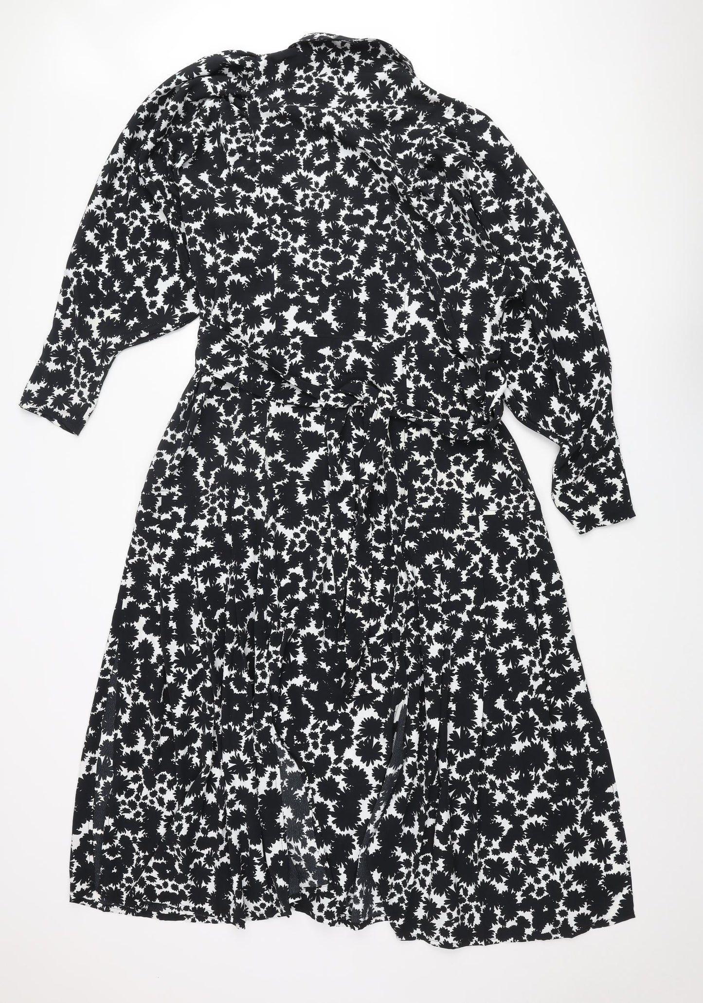 Topshop Womens Black Floral Polyester Shirt Dress Size 16 Collared Button - Batwing