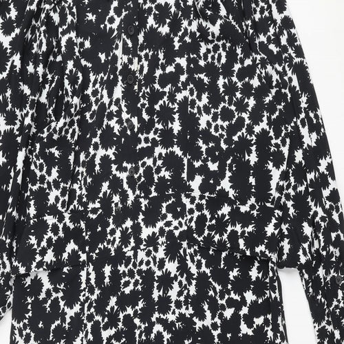 Topshop Womens Black Floral Polyester Shirt Dress Size 16 Collared Button - Batwing