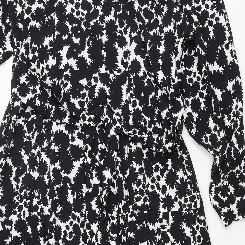Topshop Womens Black Floral Polyester Shirt Dress Size 16 Collared Button - Batwing