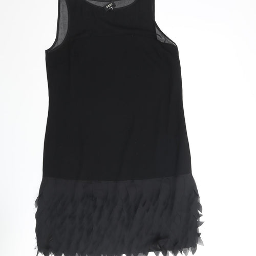 Oasis Womens Black Polyester Shift Size 12 Round Neck Zip - Feather Frill