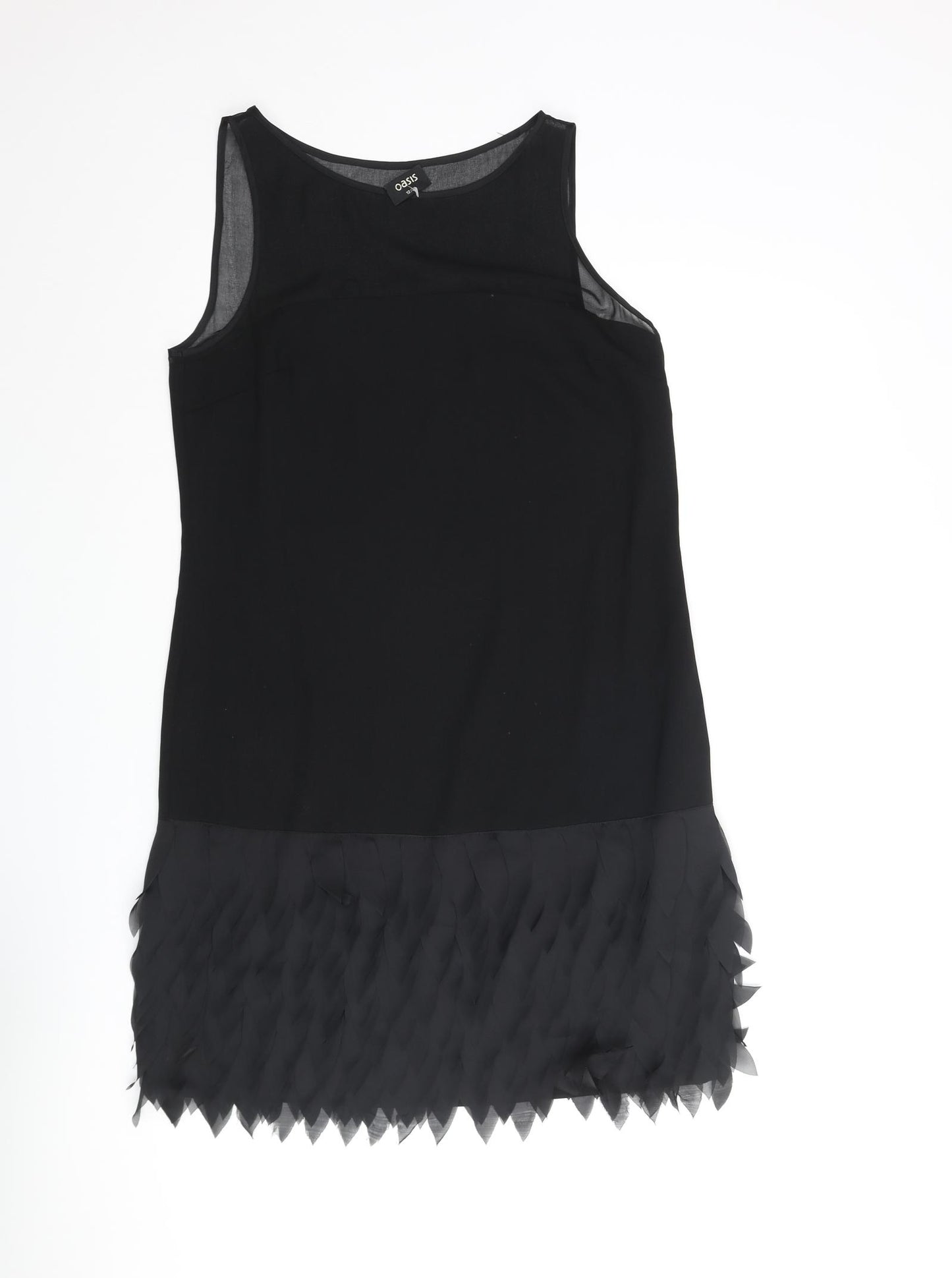 Oasis Womens Black Polyester Shift Size 12 Round Neck Zip - Feather Frill