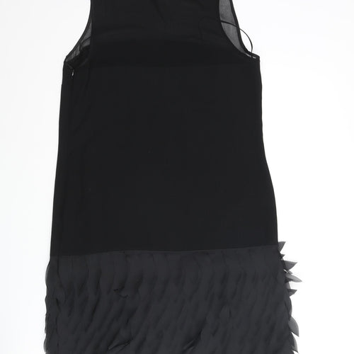 Oasis Womens Black Polyester Shift Size 12 Round Neck Zip - Feather Frill
