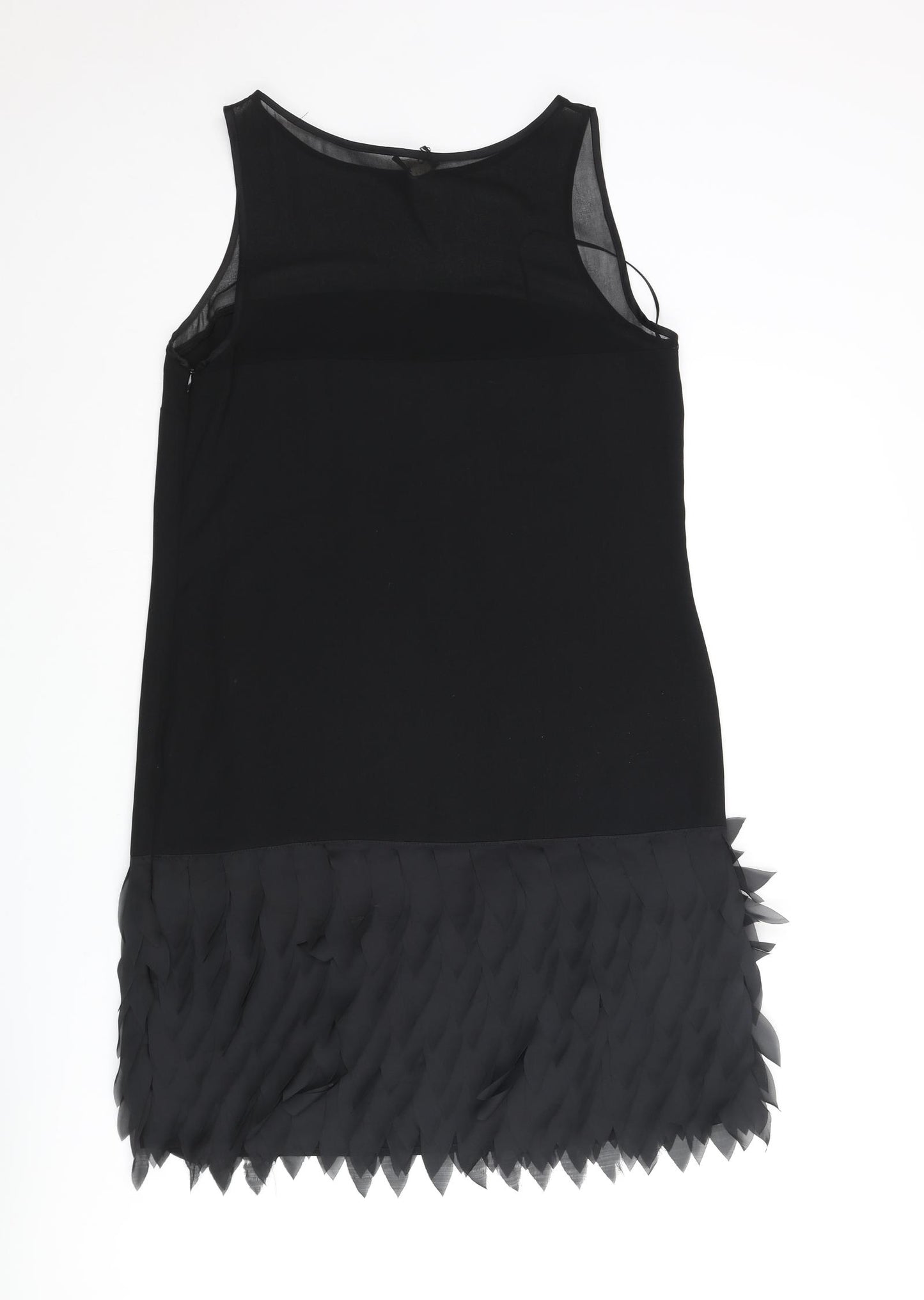 Oasis Womens Black Polyester Shift Size 12 Round Neck Zip - Feather Frill