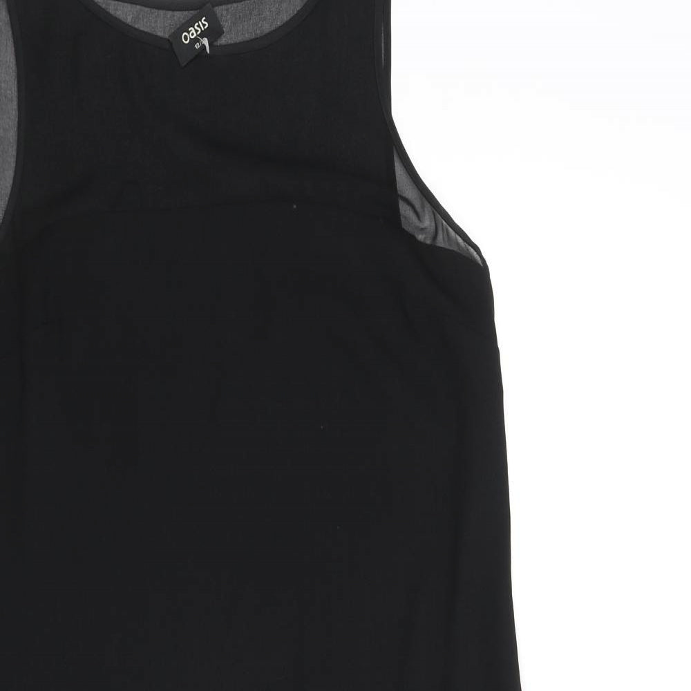 Oasis Womens Black Polyester Shift Size 12 Round Neck Zip - Feather Frill