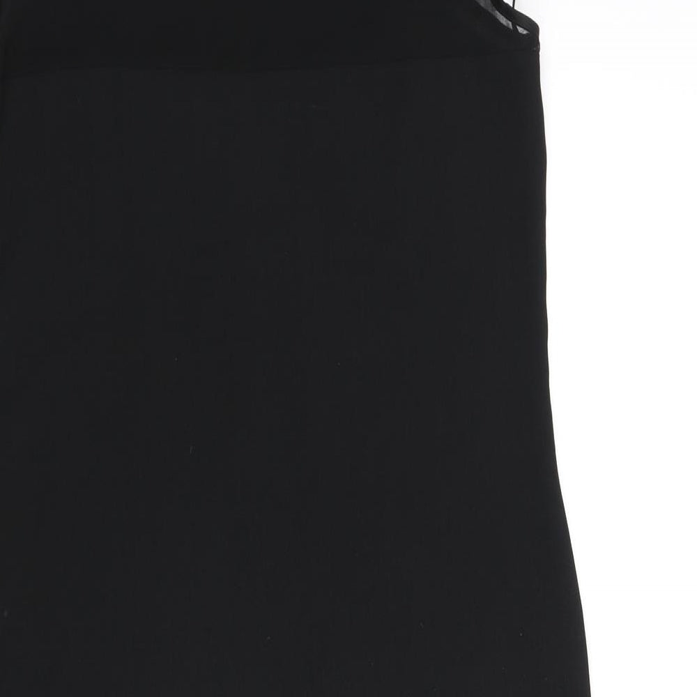 Oasis Womens Black Polyester Shift Size 12 Round Neck Zip - Feather Frill