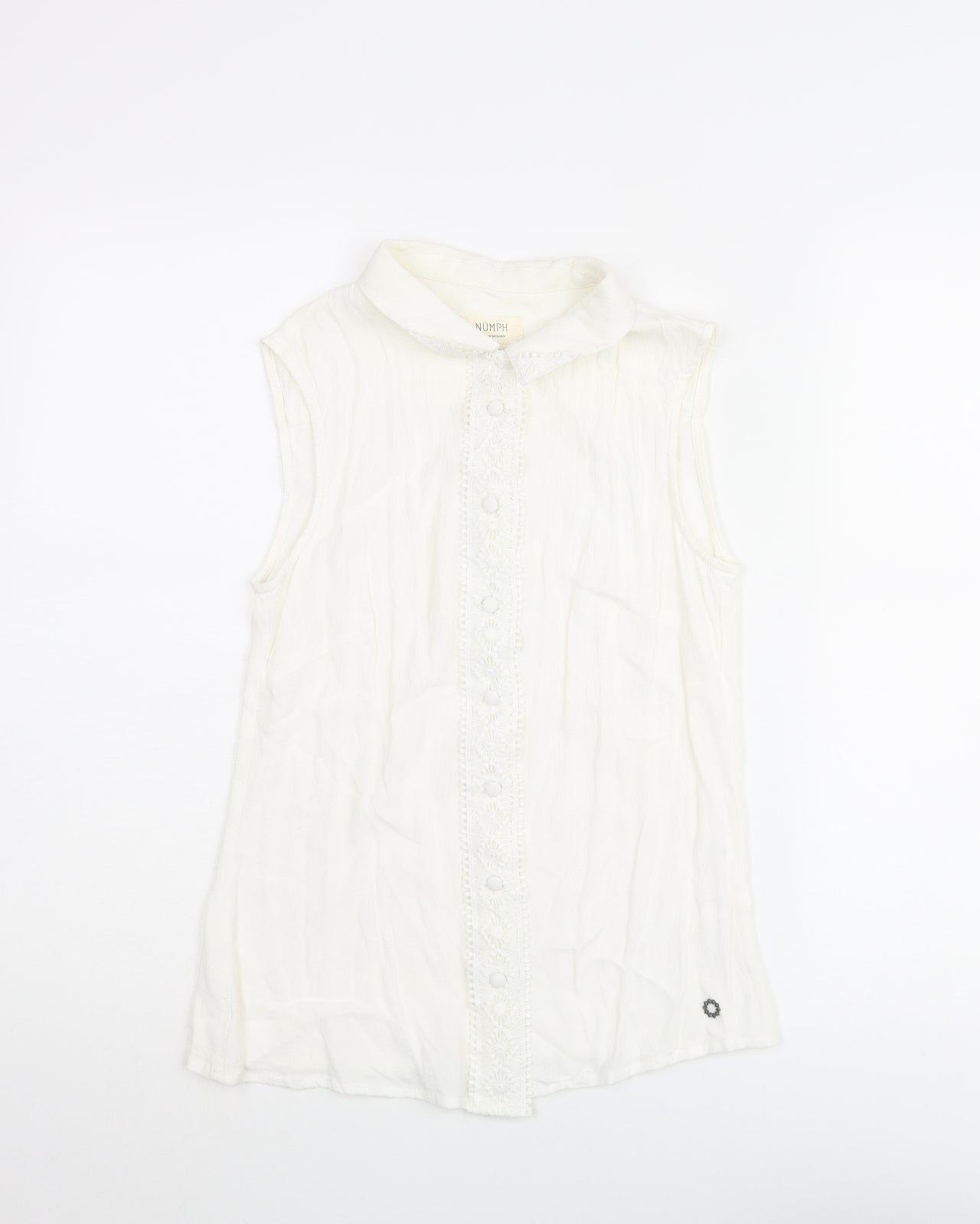 Nümph Womens White Polyester Basic Blouse Size 12 Collared - Lace Trim