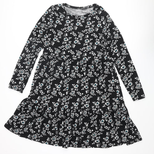 Roman Womens Black Floral Polyester A-Line Size 14 Round Neck Pullover