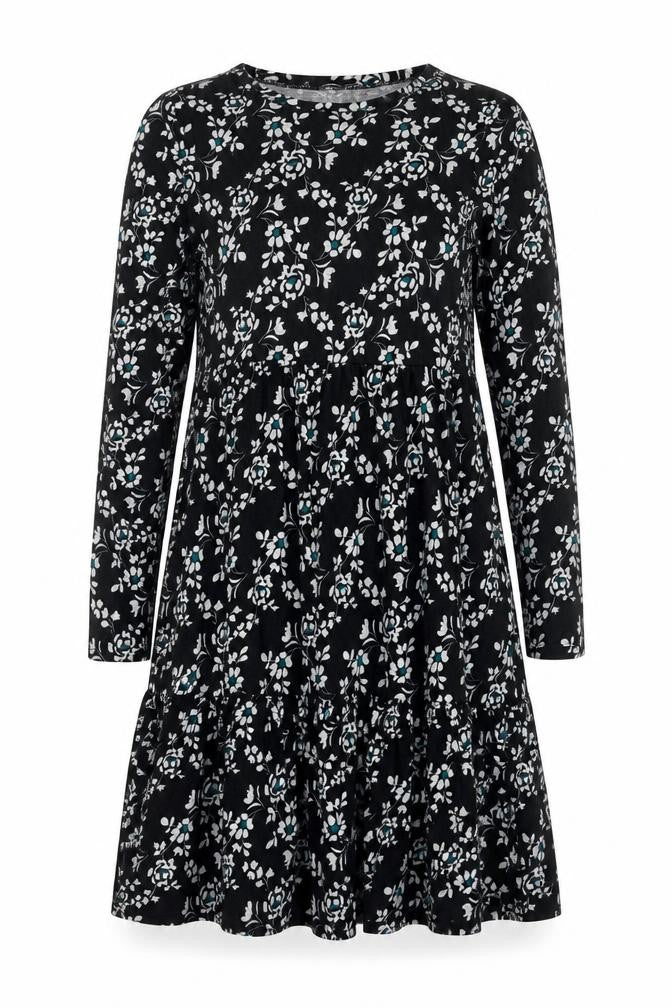 Front view of Roman women’s black floral polyester a-line, size UK 14, round neck pullover