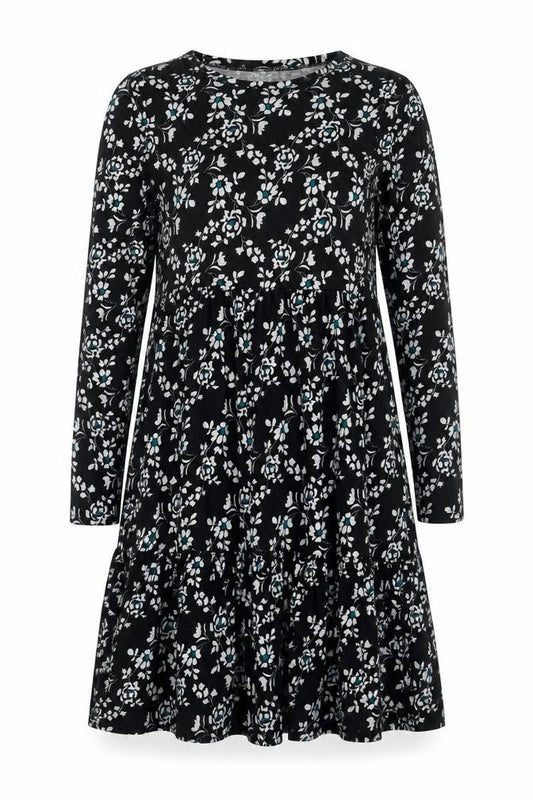 Front view of Roman women’s black floral polyester a-line, size UK 14, round neck pullover