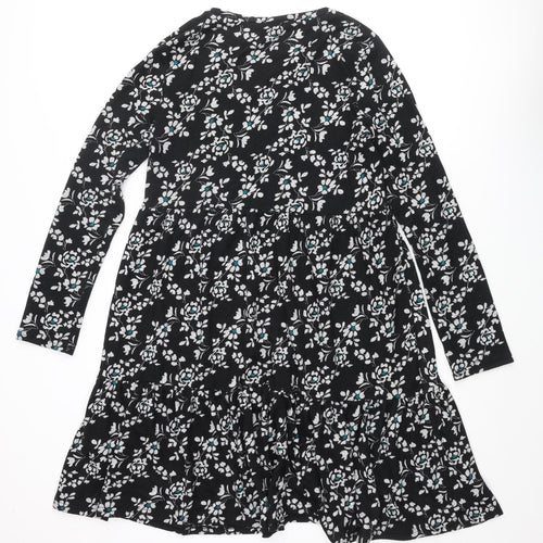 Roman Womens Black Floral Polyester A-Line Size 14 Round Neck Pullover